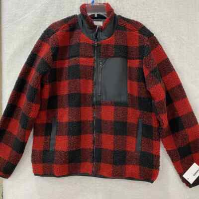 NEW Sonoma Sherpa Jacket Buffalo Plaid Men's LARGE Red Black Lined