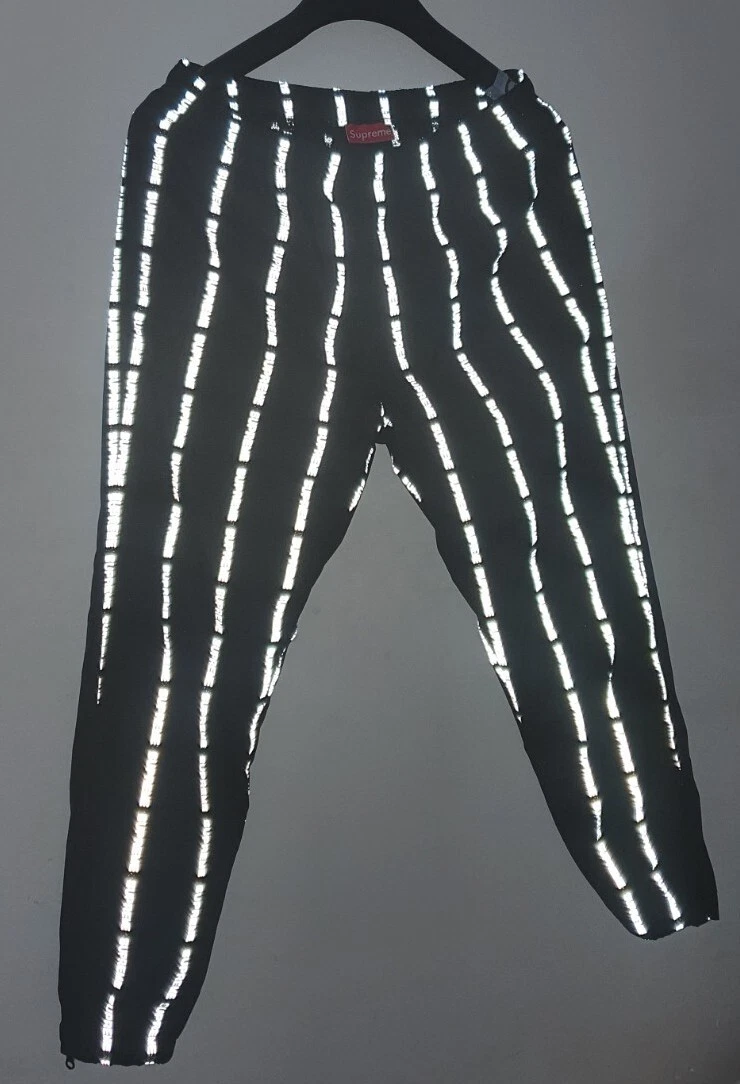 FW18 Supreme Reflective Text Track Pant black nylon trousers water resistant S