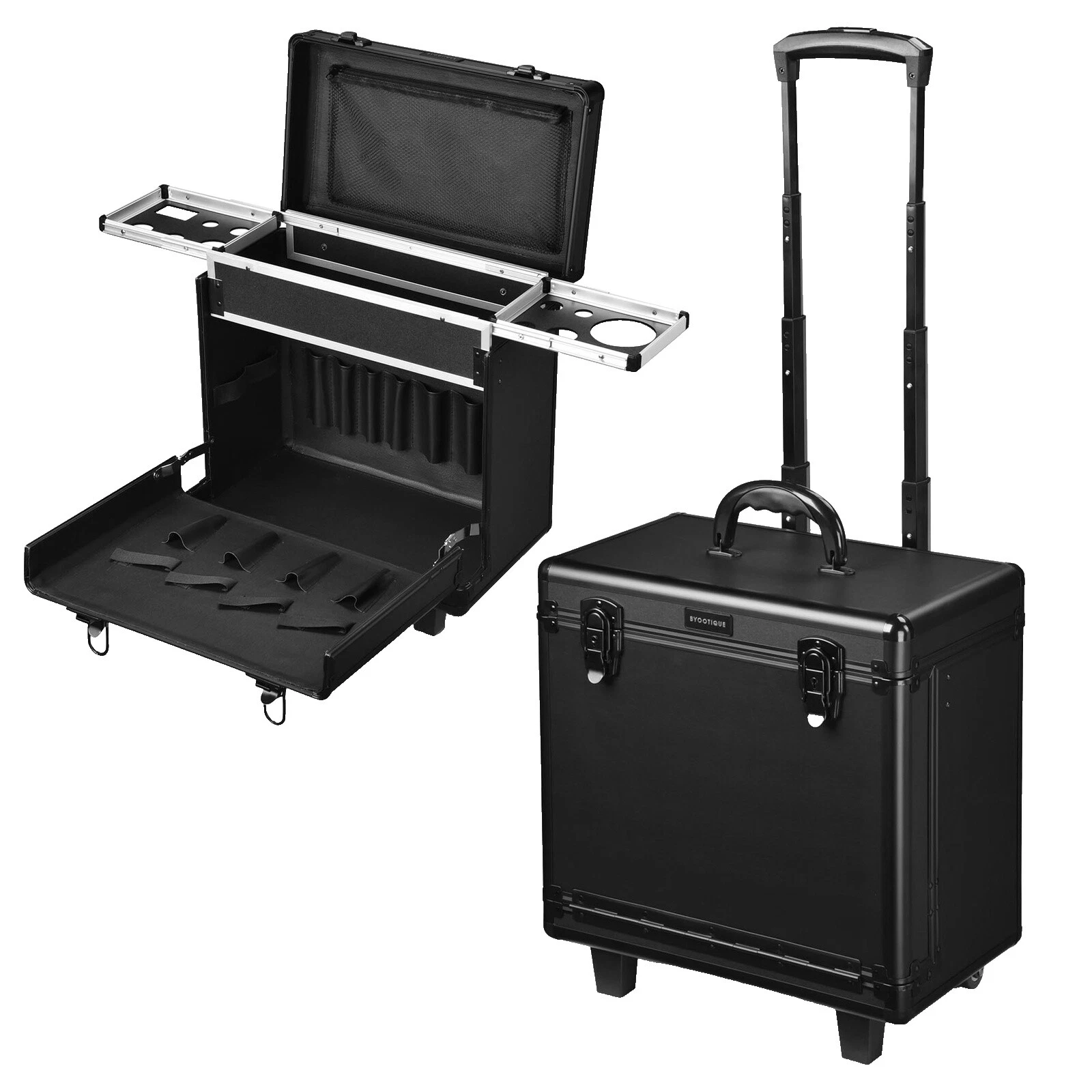 Aluminio negro casos de maquillaje rodante Salón de Belleza y Spa