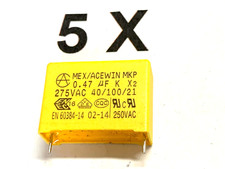 470nF, 0.47uF, 275V~, X2, 10%, 100°, MKP, RM22.5, ACEWIN MEX-X2, 5 pieces