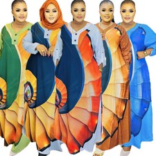 African Abaya Women Satin Print Long Dress Dubai Oversize Robe Islamic Gown