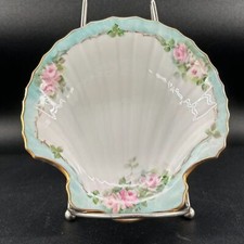 Porcelain Scallop Shell Trinket Dish 5 1/4"W x 5 1/4 Dx 1"H, Hand Painted