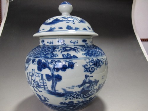 Chinese Blue and white Porcelain pot tea caddy character ride Chenghua mark - Picture 8 of 16