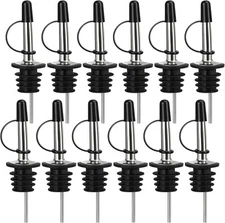 2 or 12 Pc Liquor Pour Spout Stainless Steel Classic Bottle Pourers with Rubber
