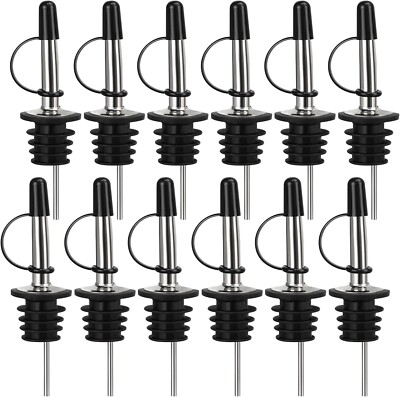 2 or 12 Pc Liquor Pour Spout Stainless Steel Classic Bottle Pourers with Rubber