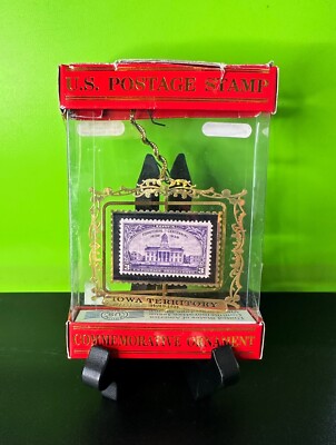 US Postage Stamp Christmas Tree Ornament 24K Gold Brass Iowa Terriitory
