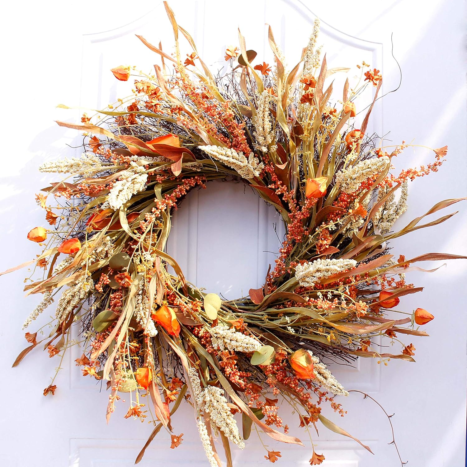 24-Inch Rustic Straw Farmhouse Fall Door Wreath for Front Door Decor