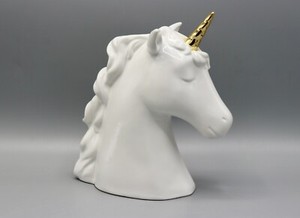 Pottery Barn Kids Unicorn Bank Glossy White Gold Horn Nursery Kids Bedroom MINT