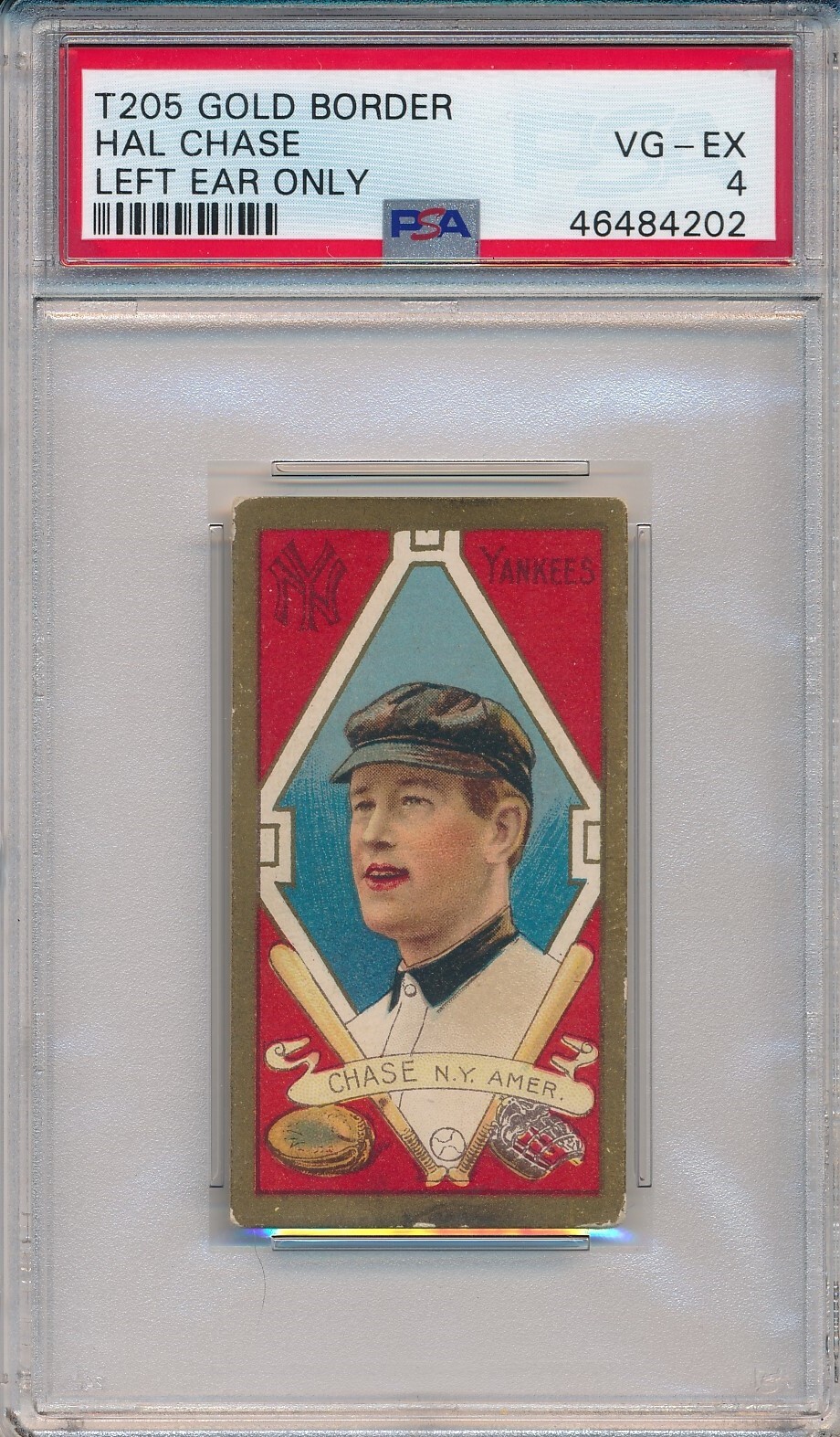 1911 T205 PIEDMONT - HAL CHASE, LEFT EAR ONLY - PSA 4 VG-EX (SVSC)-CENTERED!