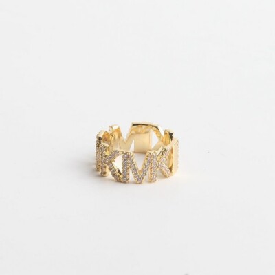 Michael Kors Ring edelmetallbeschichtet Messing Pavé Logo Größe 8 mit Staubbeutel