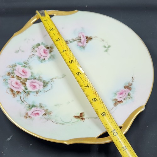 ANTIQUE Vintage HAND PAINTED ROSES/GOLD HANDLES TRAY 10" - Picture 4 of 4