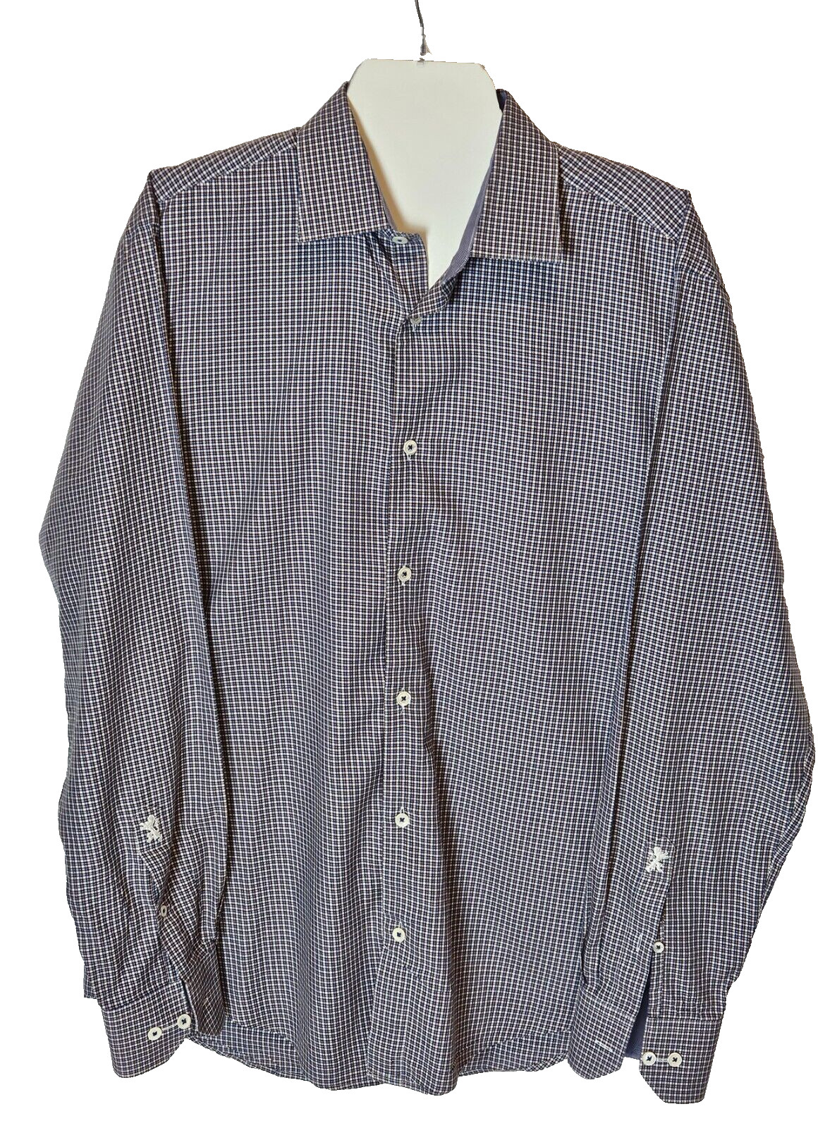 Bugatchi Mens Collared Button Down Plaid Shirt Si… - image 1