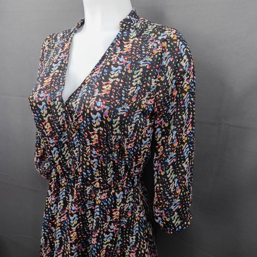 Üppiges Damen Minikleid XS schwarz Indie Faux Wickel Blouson transparent fließend künstlerisch Skater - Bild 3 von 12