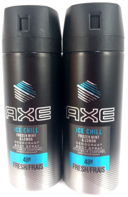 2 Axe Deodorant and Body Spray Ice Chill Frozen Mint & Lemon Fresh 150ml/5.07 oz