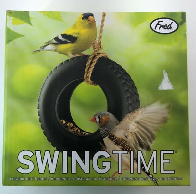 Genuine Fred Swingtime Ceramic Bird Feeder Black Tire Swing With
