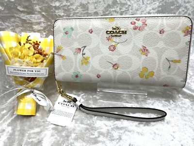 COACH C8695 Long Zip Around Wallet Signature Canvas&Leather Floral