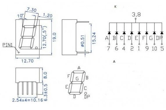 Display LED Rosso Catodo Comune a 7 segmenti 19x12,7x8mm - Immagine 2 di 2
