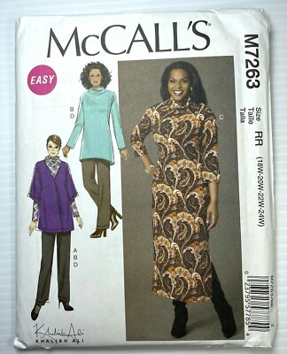 Uncut McCalls Womens Plus Sz 18-24W Easy Cardigan Tunic Dress Pants Pattern 7263