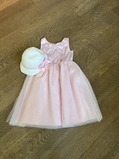Janie and Jack pink silk and toile dress with coordinating hat. EUC. Size 10.