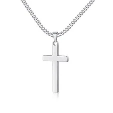 Mens Women Cross Necklace Stainless Steel Silver Pendant Cuban Chain 16"-30"