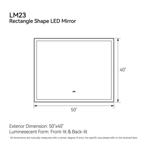 50"x40" LED Smart Mirror Bathroom Mirror 3 Color Adjustable Anti-Fog Time Mode - Picture 7 of 9