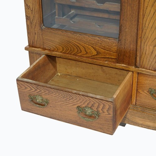 Antique Carved Oak Double Door Bookcase with Wine Rack c1920 - Picture 11 of 20