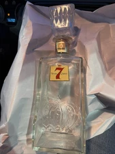 VINTAGE CROWN ROYAL WHISKEY Embossed Glass Decanter 11” Tall