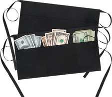 Waist Apron with 3 Pockets - Black Waitress Waiter Server Short Aprons