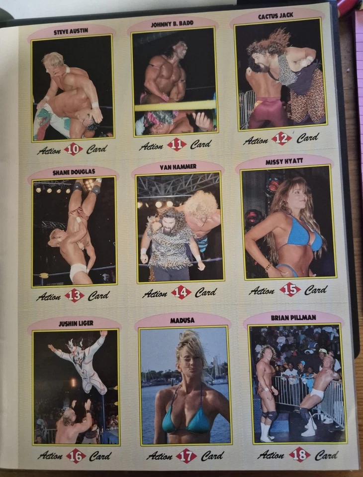 1993 WCW ANUÁRIO com todas as 18 cartas sem cortes e anexadas - AUSTIN & FOLEY (RC) Raro! - Imagem 4 de 4