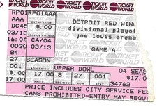 1984 Detroit Red Wings St Louis Blues Playoff stub Yzerman 1st Home playoff game