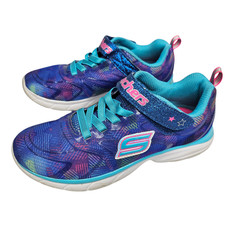 Skechers Girls' Size 3 Blue Pink Teal Glitter Strap Bungee Athletic Sneakers
