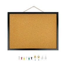 Black Cork Bulletin Board, 15.7 X 12 Inches with Oak Wood Finish Frame, Wall Mou