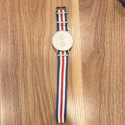 ALDO Men's Wristwatch S-3970 Nylon Strap Blue Red White White Dial