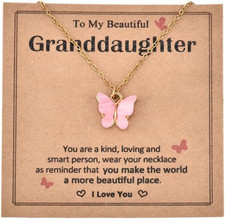 Pink Butterfly Necklace Gift for Women Birthday Christmas Gifts for Daughter Gra
