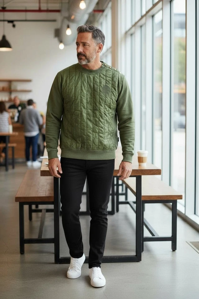 Sweat À Capuche Padded Quilté Diesel S-Holty Pour Homme Taille L Vert RRP225 - Photo 2/4