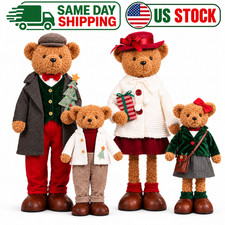 Member's Mark Plush Bear Family Set of 4 Christmas Holiday Decor Decorations