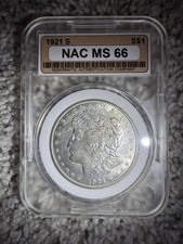 1921-S BU/MS+ Morgan Silver Dollar Superb Gem Graded Numismatic Auth. Company ?