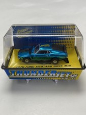 Johnny Lightning BLUE CHROME TJet 500 Slot Car 1970 Ford Mustang Boss 302