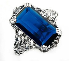 10CT Treated Blue Sapphire 925 Sterling Silver Filigree Ring Jewelry Sz 9