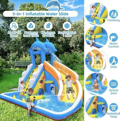 TOAOB Inflatable Water Slide,Climbing Wall, Water Cannon, Basketball Rim