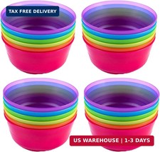 Kids Plastic Dinnerware Set of 24 Multi Color Bowls - Reusable, BPA-Free, Dishwa