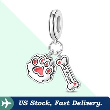 KUNSIR 925 Sterling Silver Paw Print Pendant DIY Charm For Bracelet Animal Charm