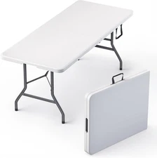 10 Pack of 6 Feet Foldable Table with Built in Handle & Steel Legs | Heavy Duty 