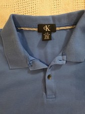 Calvin Klein Men's L Blue Short Sleeve Collared Polo Shirt Button Solid Cotton