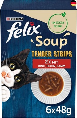 Felix Soup Tender Strips, Suppe für Katzen, Geschmacksvielfalt vom Land, 