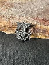 1940s Sterling Silver by Blackinton WWII Navy Caduceus Anchor Medical Pin Small