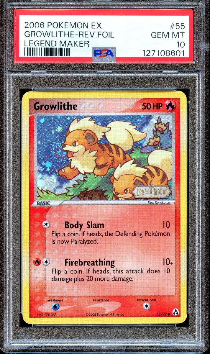 PSA 10 Growlithe 55/92 Reverse Foil Stamped EX Legend Maker