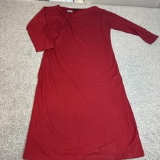 Talbots Dress Womens 14 Red Knot Front 3/4 Sleeve Stretch Knit Midi Shift Work