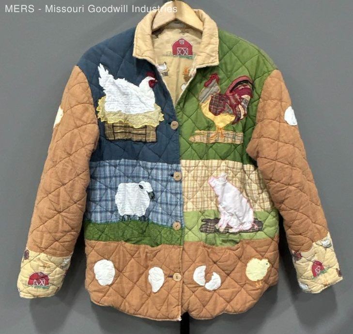 VTG Patch Magic Quilted Jacket Size Large Farm An… - image 1