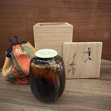 Tea Caddy Chaire Pottery Container Canister Tea Ceremony U-02260